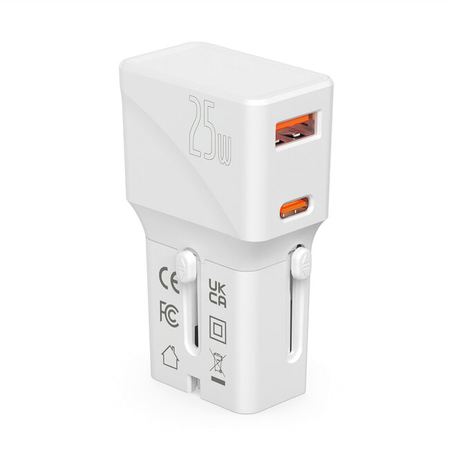 VALUE USB Reise-Charger mit Euro-Flach-/UK-/US-Stecker, 2 Port (Typ-A QC3.0, Typ-C PD), 25W