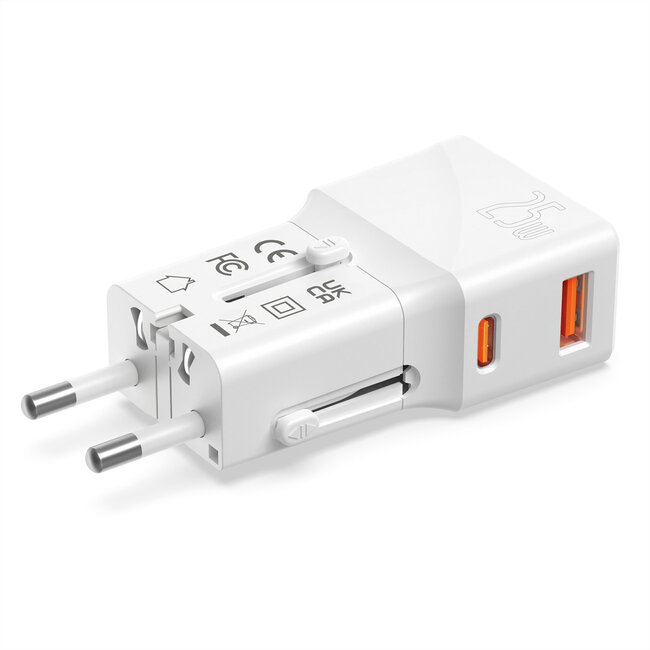 VALUE USB Reise-Charger mit Euro-Flach-/UK-/US-Stecker, 2 Port (Typ-A QC3.0, Typ-C PD), 25W