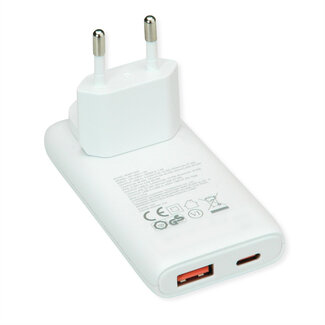 Value VALUE USB Charger mit Euro-/US-Stecker, 2 Ports Typ A+C, 65W