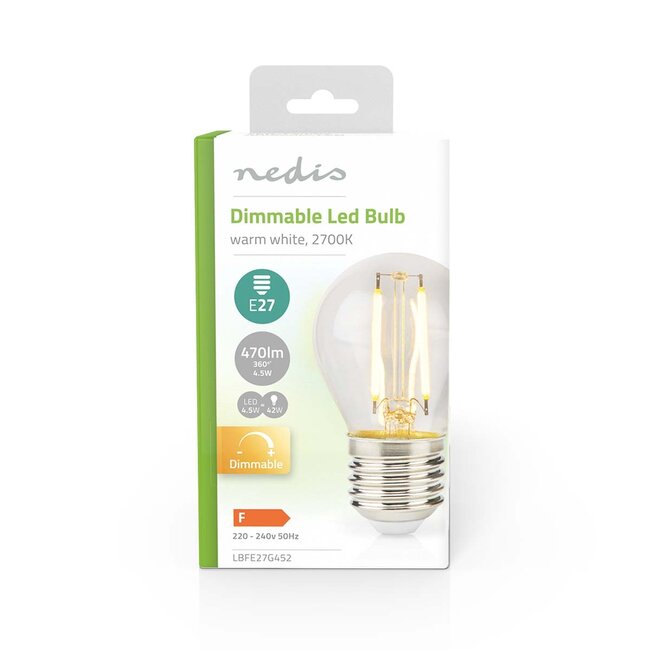 Nedis LED-filamentlamp | warm wit | dimbaar | E27 | G45 | 4,5W