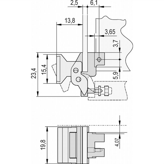 SCHROFF Handgreep trapeziumvormig, type 2, RAL 9005, zonder centreerpin