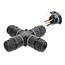 Delock Cable Connector X-shape with clamp connection 3 pin, IP68 waterproof, cable diameter 5 - 9 mm, incl. seal for 9 - 12 mm, tool-free black