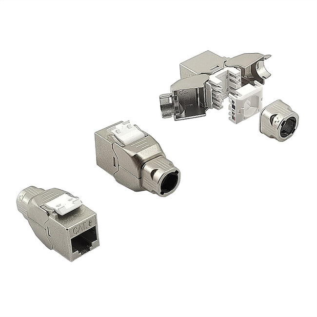 ROLINE Cat.8 (Klasse I) Keystone, Super Slim, afgeschermd, zonder gereedschap te monteren, zilver
