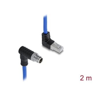 DeLOCK Delock M12 Cable X-coded 8 pin male angled downwards to RJ45 plug angled upwards S/FTP shielded 2 m blue