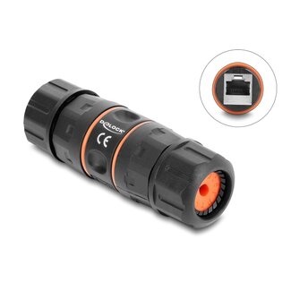 DeLOCK Delock Cable Connector RJ45 jack to RJ45 jack Cat.6A with M23.5 x 1.5 mm thread, short design, IP68 dust and waterproof