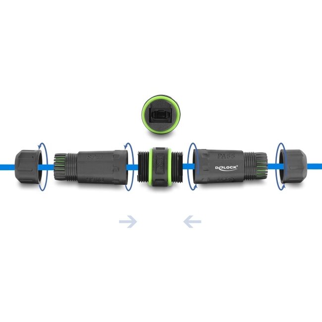 Delock Cable Connector optical fiber MPO female to MPO female with M20 x 1.5 mm thread IP68 dust and waterproof