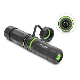 DeLOCK Delock Cable Connector DC 5.5 x 2.1 mm female to DC 5.5 x 2.1 mm female with M20 x 1.5 mm thread and protective cap with housing compatible with Starlink IP68 dust and waterproof
