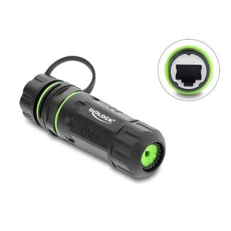 DeLOCK Delock Cable Connector RJ45 jack to RJ45 jack Cat.6 with M20 x 1.5 mm thread and protective cap with housing compatible with Starlink IP68 dust and waterproof