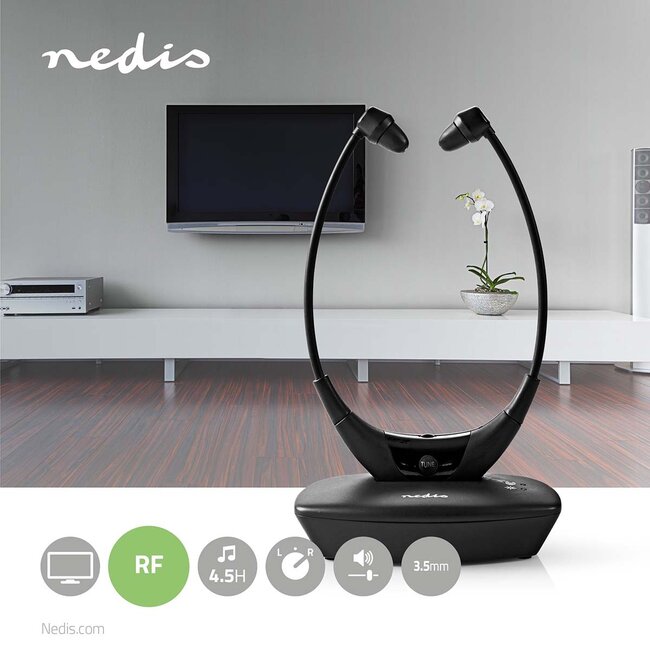 Nedis draadloze stereo in-ear RF hoofdtelefoon / zwart