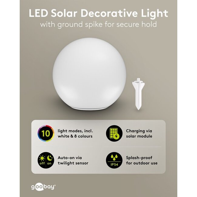 Goobay LED Solar Decorative Light Globe, 35 cm, Size XL, RGBW