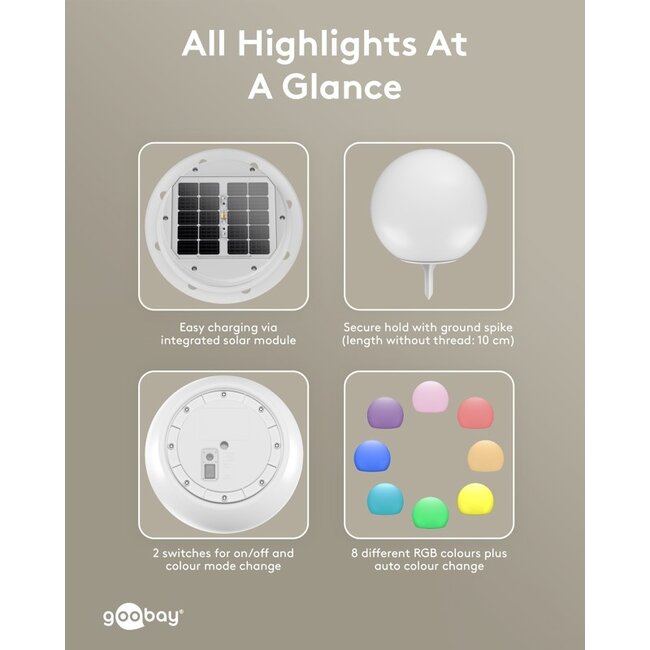 Goobay LED Solar Decorative Light Globe, 35 cm, Size XL, RGBW