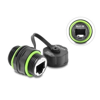 DeLOCK Delock Cable Connector RJ12 jack to RJ12 jack with M20 x 1.5 mm thread and protective cap IP68 dust and waterproof