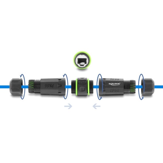 Delock Cable Connector RJ12 jack to RJ12 jack with M20 x 1.5 mm thread IP68 dust and waterproof