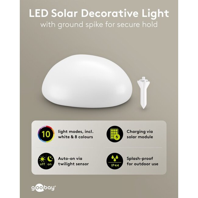 Goobay Set of 2 LED Solar Decorative Light Stone, 24 cm, Size M, RGBW