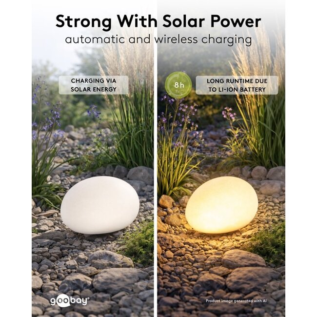 Goobay Set of 2 LED Solar Decorative Light Stone, 24 cm, Size M, RGBW