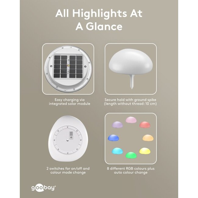 Goobay Set of 2 LED Solar Decorative Light Stone, 24 cm, Size M, RGBW