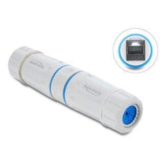 DeLOCK Delock Cable Connector RJ45 jack to RJ45 jack Cat.6A with M23.5 x 1.5 mm thread IP68 dust and waterproof white