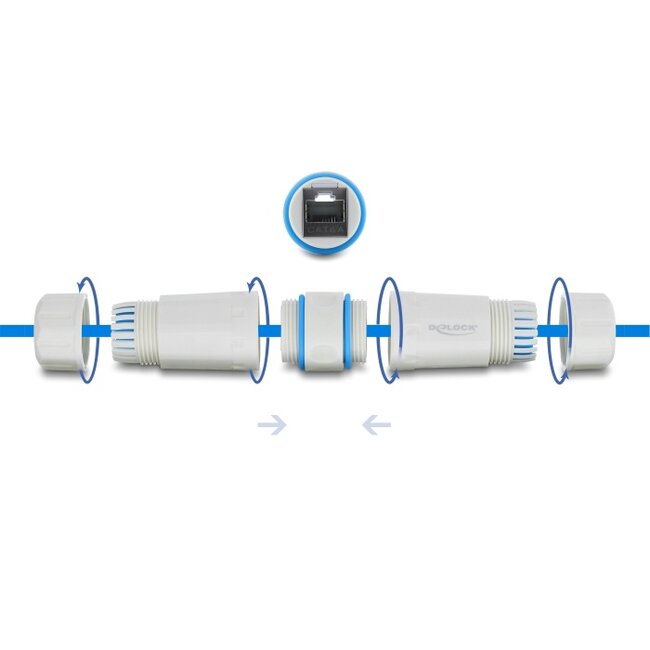 Delock Cable Connector RJ45 jack to RJ45 jack Cat.6A with M23.5 x 1.5 mm thread IP68 dust and waterproof white
