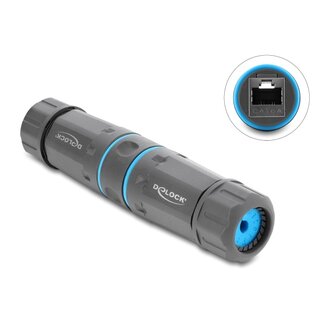 DeLOCK Delock Cable Connector RJ45 jack to RJ45 jack Cat.6A with M23.5 x 1.5 mm thread IP68 dust and waterproof grey