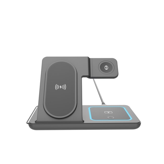 Draadloze 3-in-1 laadstandaard voor telefoon, TWS en Samsung Watch, 18 W, zwart