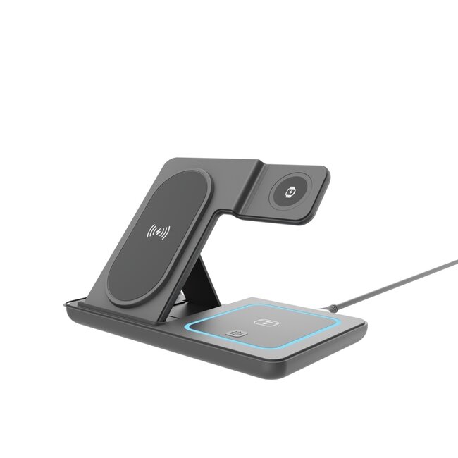 Draadloze 3-in-1 laadstandaard voor telefoon, TWS en Samsung Watch, 18 W, zwart
