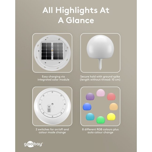 Goobay Set of 2 LED Solar Decorative Light Globe, 20 cm, Size M, RGBW