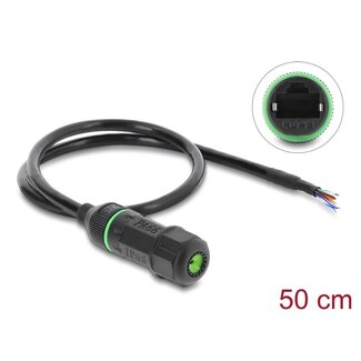 DeLOCK Delock Cable RJ45 jack to open wire ends for installation Cat.6 with M16.8 x 1.5 mm thread and housing 50 cm black