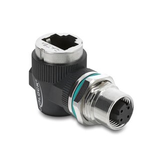 DeLOCK Delock M12 Adapter D-coded 4 pin female to RJ45 jack for built-in round 90° angled