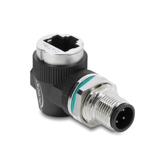 DeLOCK Delock M12 Adapter D-coded 4 pin male to RJ45 jack for built-in round 90° angled