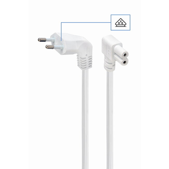 Netsnoer (C7), haakse connectoren, 0,75 mmÂ², 2,5 A, 2,5 m, wit