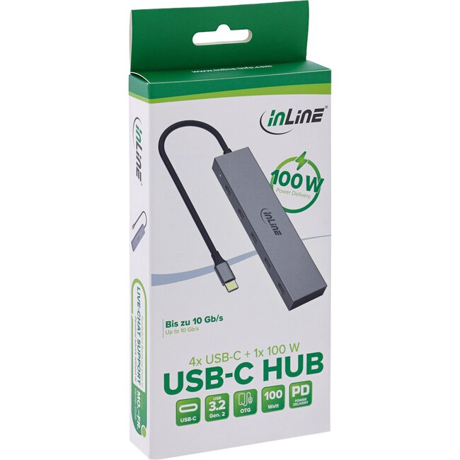 InLine USB hub (USB-C) | 4x USB-C + 1x USB-C PD 100W | USB3.1 10 Gbps | aluminium | 0,15 meter