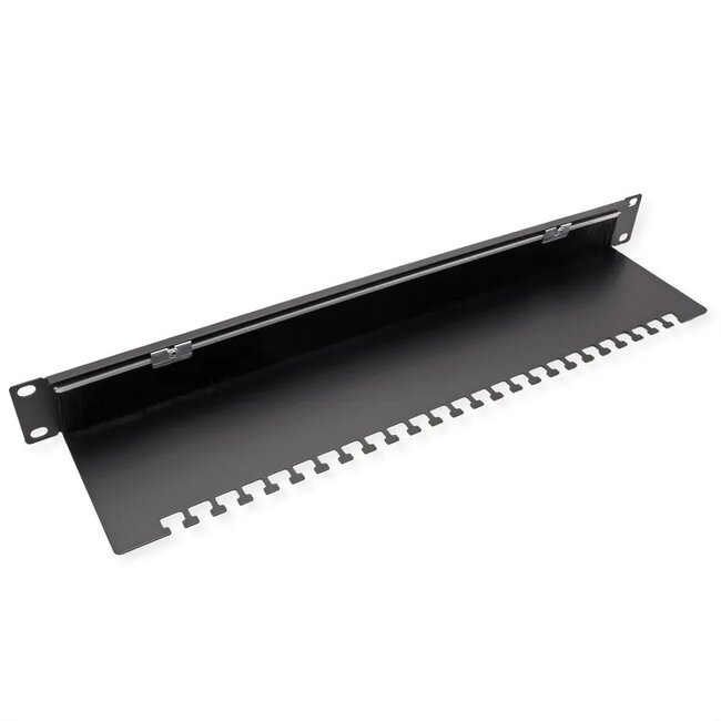 19 inch doorvoerpaneel met borstel en kabelgeleiding | 10 cm diep | 1U | zwart