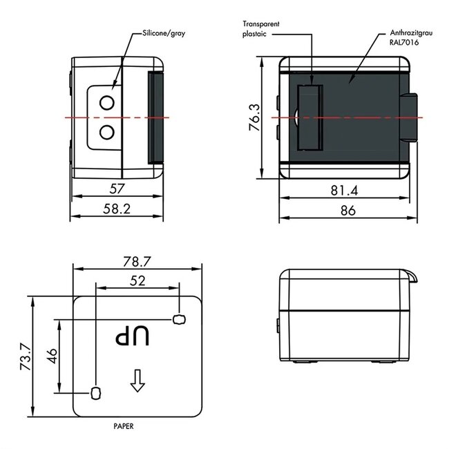 Wandcontactdoos | voor 2 Keystone modules | outdoor (IP44) | zwart/grijs