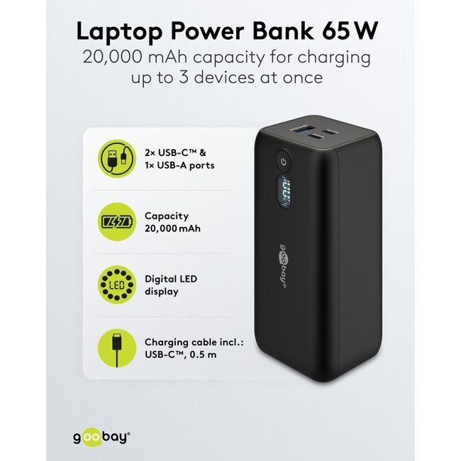 Goobay Laptop Power Bank 20,000 mAh with Power Delivery