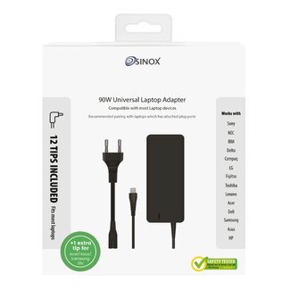 Sinox USB C 90W Universal Laptop AC  Power Adaptor . Multi Tip