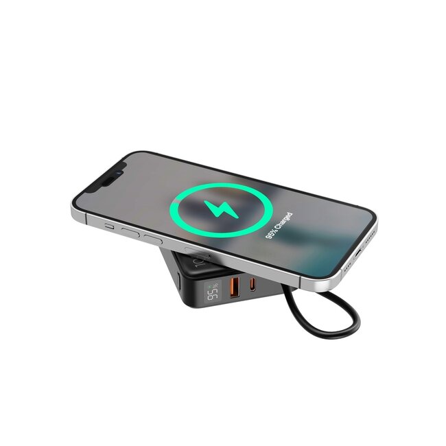 20 W Fast charging power bank with wireless charger, 10000 mAh, black