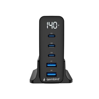 Gembird 5-poorts 140 W GaN USB-snellader, zwart