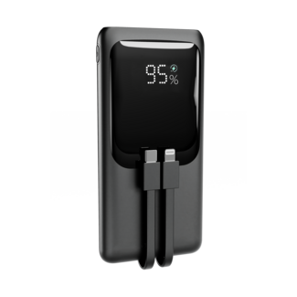 Gembird 20 W Fast charging power bank with integrated cables, 10000 mAh, black