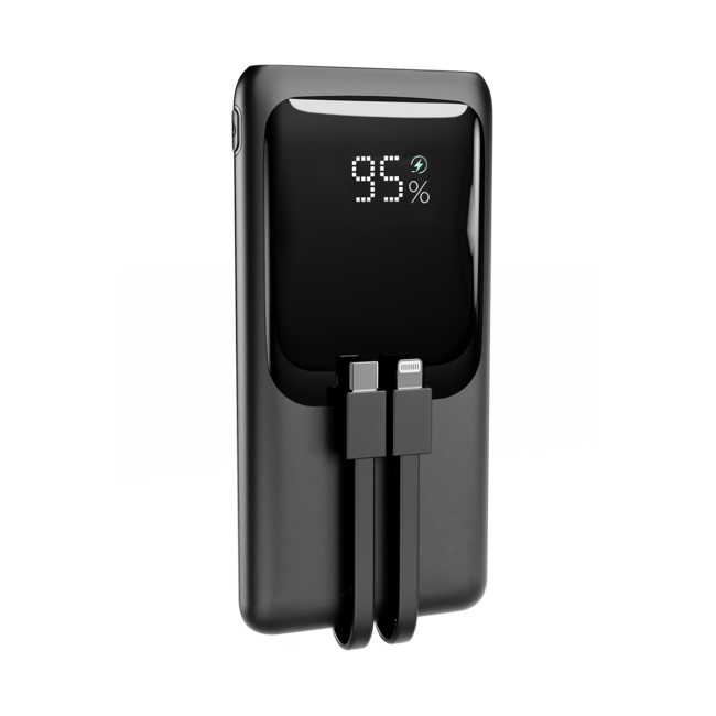 20 W Fast charging power bank with integrated cables, 10000 mAh, black