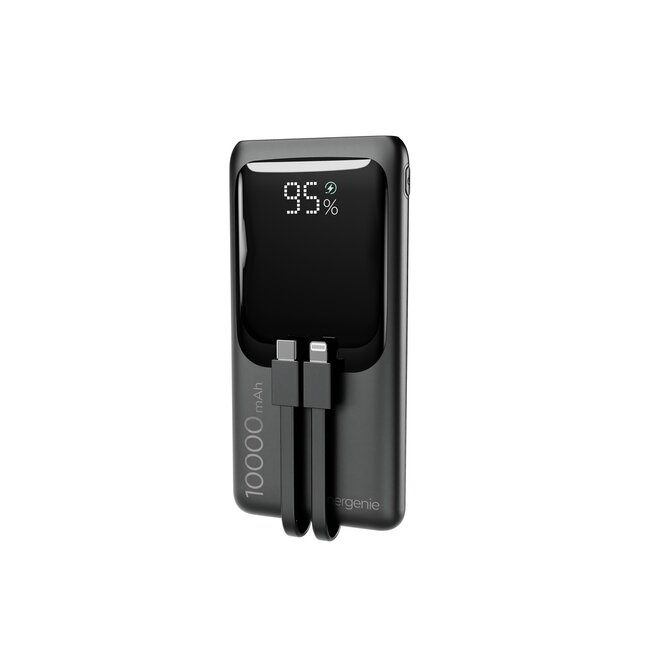 20 W Fast charging power bank with integrated cables, 10000 mAh, black