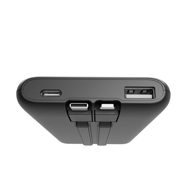 20 W Fast charging power bank with integrated cables, 10000 mAh, black