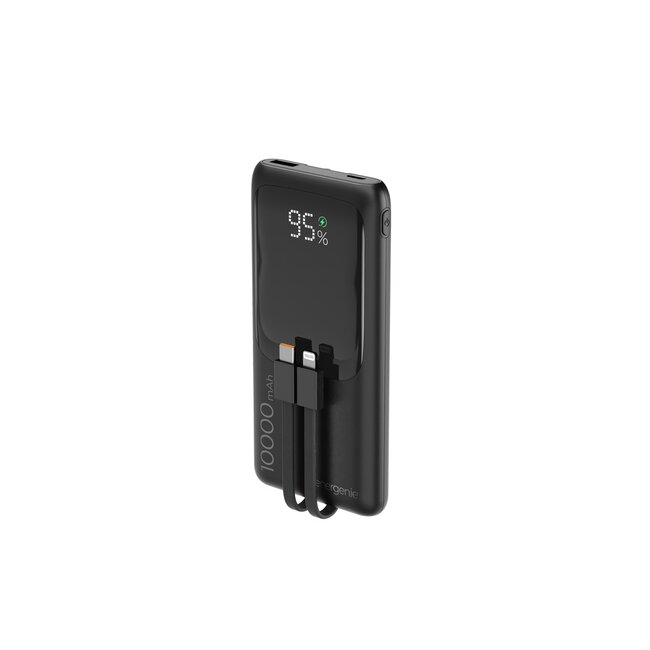 20 W Fast charging power bank with integrated cables, 10000 mAh, black
