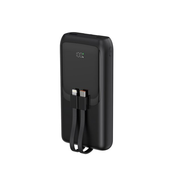 20 W powerbank met snellaadfunctie en geÃ¯ntegreerde kabels, 20000 mAh, zwart