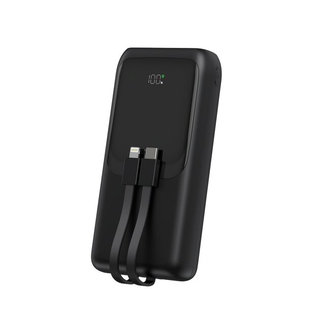 20 W powerbank met snellaadfunctie en geÃ¯ntegreerde kabels, 20000 mAh, zwart