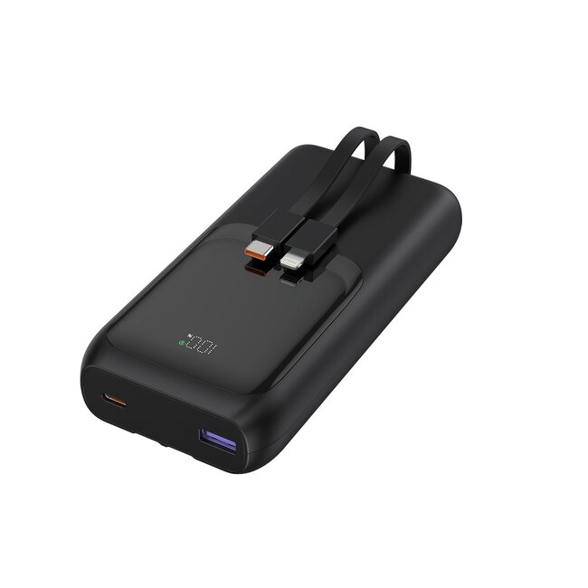 20 W powerbank met snellaadfunctie en geÃ¯ntegreerde kabels, 20000 mAh, zwart