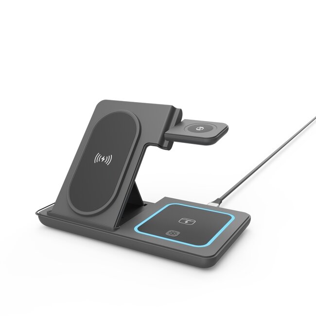 Draadloze 3-in-1 Apple laadstandaard voor telefoon, TWS en Apple Watch, 18 W, zwart