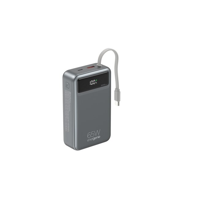65 W Snelladende powerbank met geÃ¯ntegreerde kabels, 20000 mAh, zwart