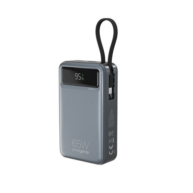 65 W Snelladende powerbank met geÃ¯ntegreerde kabels, 20000 mAh, zwart