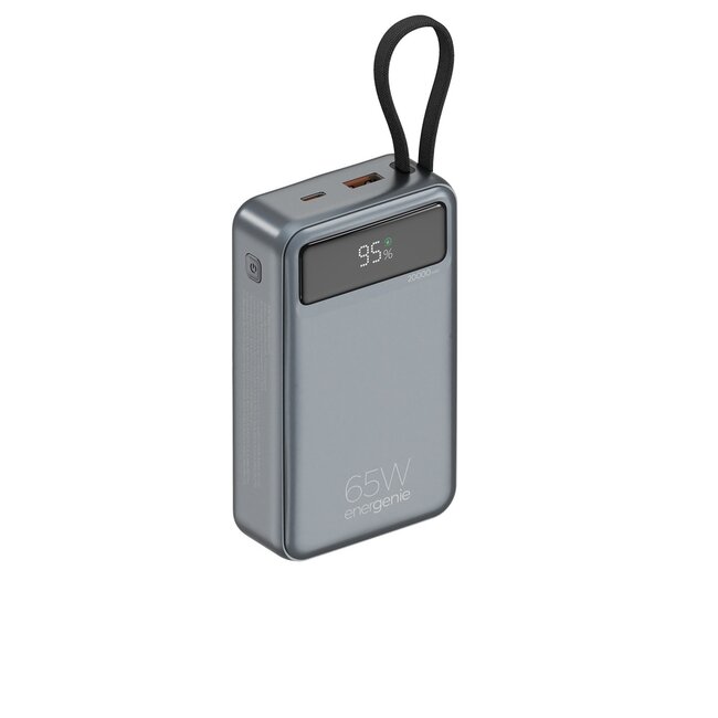 65 W Snelladende powerbank met geÃ¯ntegreerde kabels, 20000 mAh, zwart