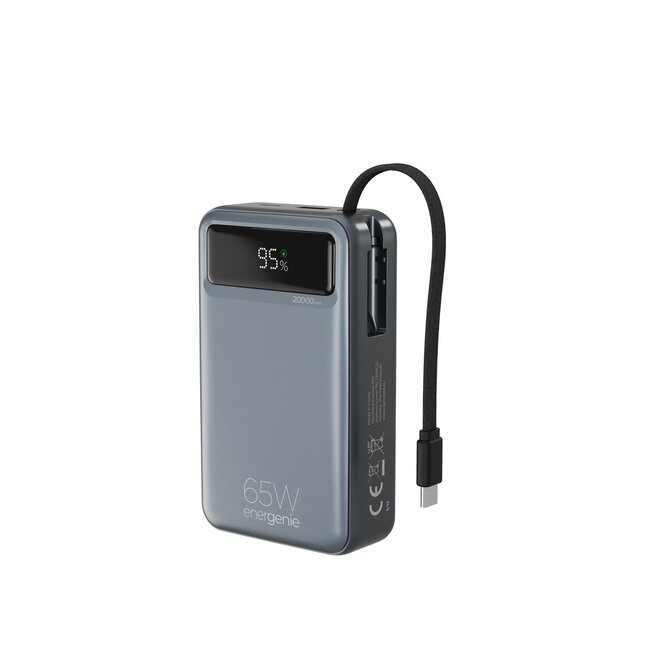 65 W Snelladende powerbank met geÃ¯ntegreerde kabels, 20000 mAh, zwart